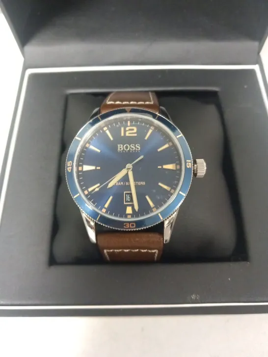 BOXED HUGO BOSS BROWN STRAP WRIST WATCH