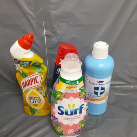 TOTE OF APPROX 10 CLEANING PRODUCTS TO INCLUDE TOILET GEL , STERILISING FLUID , LIQUID DETERGENT , ETC  - COLLECTION ONLY