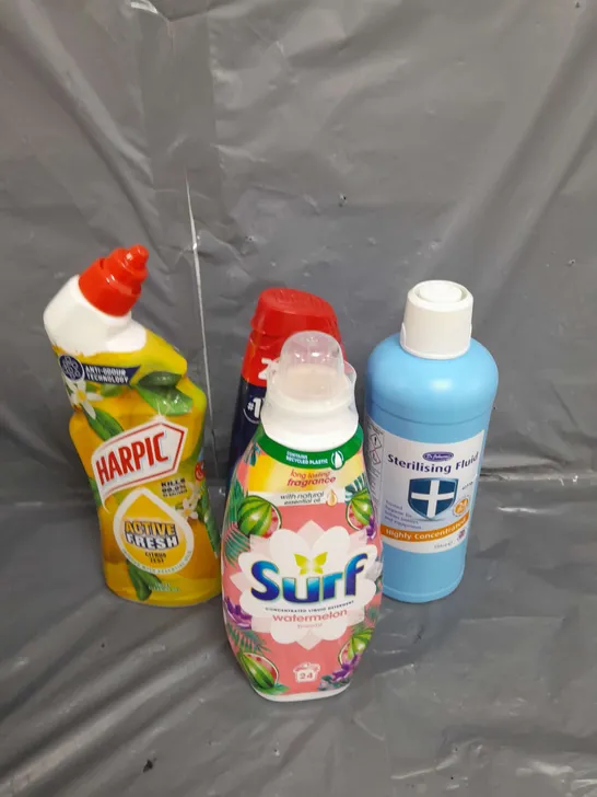 TOTE OF APPROX 10 CLEANING PRODUCTS TO INCLUDE TOILET GEL , STERILISING FLUID , LIQUID DETERGENT , ETC  - COLLECTION ONLY