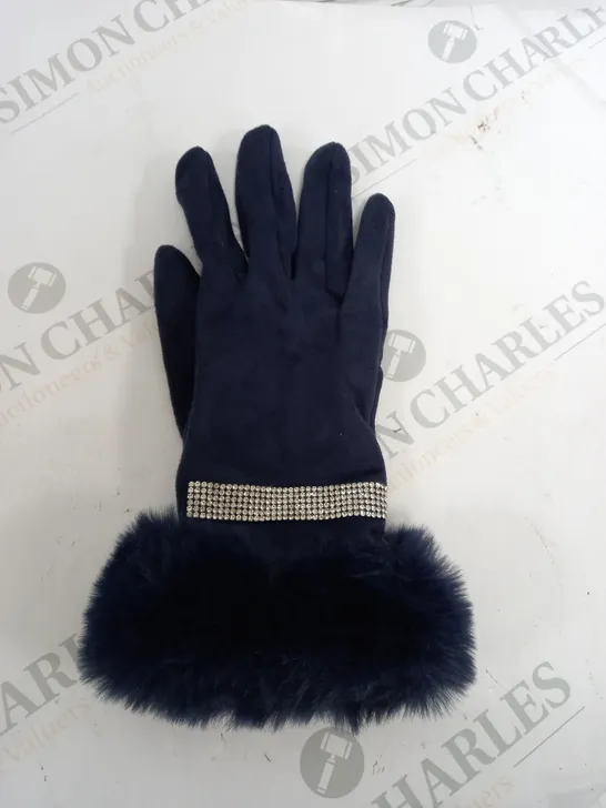 FRANK USHER FLUFF CUFF NAVY GLOVES 