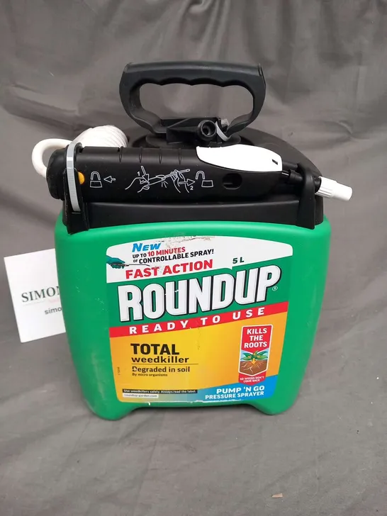 ROUNDUP FAST ACTION 5L PUMP N GO PRESSURE SPRAYER TOTAL WEEDKILLER DEGRADED IN SOIL BY MICRO ORGANISMS