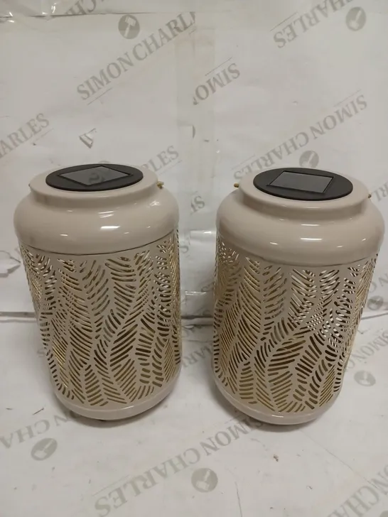 GARDEN REFLECTIONS SET OF 2 PATTERNED SOLAR LANTERNS, LEAF