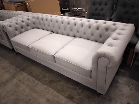 DESIGNER GREY LEATHER CHESTERFIELD THREE SEATER SOFA