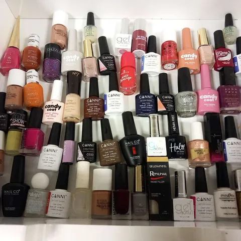 APPROXIMATELY 80 ASSORTED NAIL VARNISH/GELS TO INCLUDE; O.P.I, CANDY COAT, AVON, NAILS INC, DAZZLE, CANNI, NAIL ENVY AND NO 7