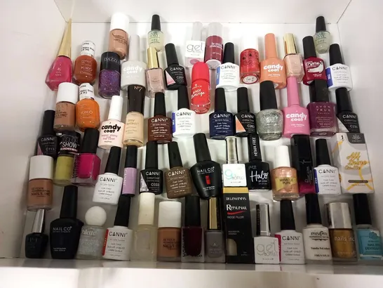 APPROXIMATELY 80 ASSORTED NAIL VARNISH/GELS TO INCLUDE; O.P.I, CANDY COAT, AVON, NAILS INC, DAZZLE, CANNI, NAIL ENVY AND NO 7