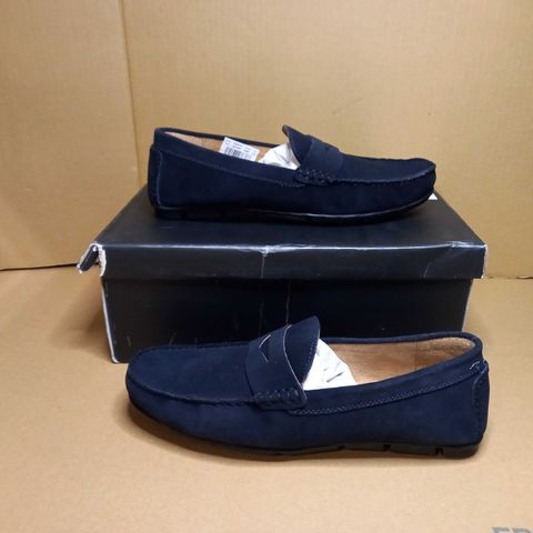 BOXED PAIR OF FRENCH CONNECTION MARINE SUEDE LOAFERS - SIZE 10