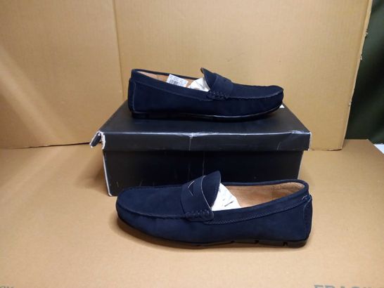 BOXED PAIR OF FRENCH CONNECTION MARINE SUEDE LOAFERS - SIZE 10