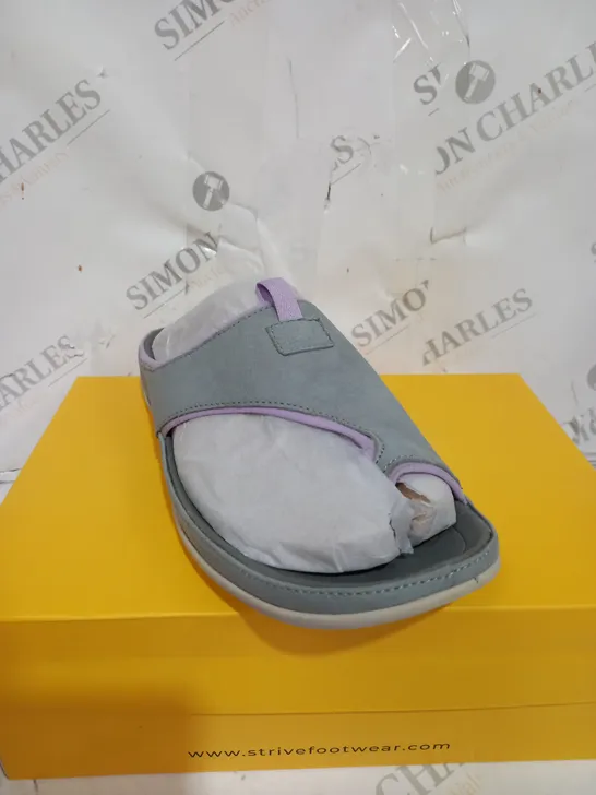 BOXED STRIVE GREY PURPLESTRIPE SANDALS SIZE 6