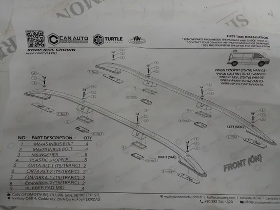 CAN AUTO ROOF RAIL CROWN FOR VAN - MR01047 - COLLECTION ONLY