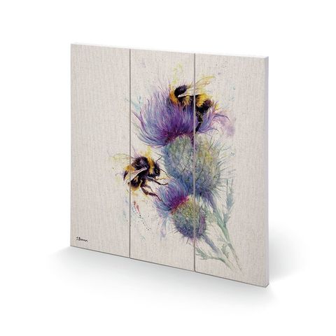 BEES ON THISTLE GRAPHIC ART PRINT ON WOOD