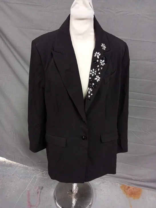 RUTH LANGSFORD BEADED COLLAR BLAZER BLACK SIZE 16