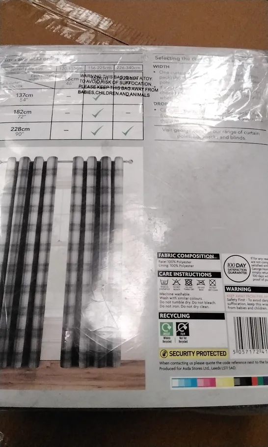 BOX OF 8 PAIRS BRAND NEW EYELET WOVEN CHECK CURTAINS GREY 168×137CM