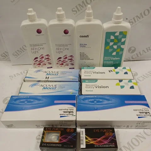 BOX TO CONTAIN APPROX. 20 X ASSORTED VISION CARE PRODUCTS. INCLUDES CONTACT LENSES AND CLEANING SOLUTION - COLLECTION ONLY