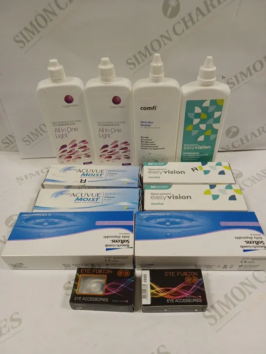 BOX TO CONTAIN APPROX. 20 X ASSORTED VISION CARE PRODUCTS. INCLUDES CONTACT LENSES AND CLEANING SOLUTION - COLLECTION ONLY