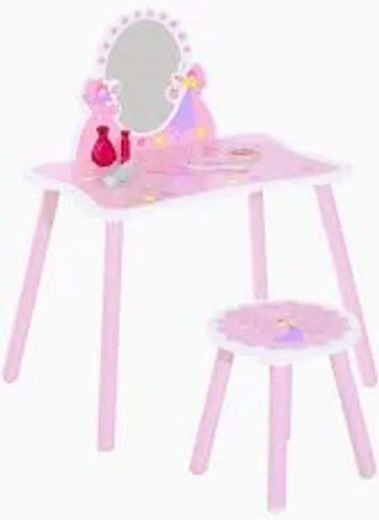 BOXED HOMCOM KIDS DRESSING TABLE GIRLS PINK WOODEN KIDS DRESSING TABLE & STOOL MAKE UP DESK CHAIR TOYS FAIRY DRESSER PLAY SET W/MIRROR