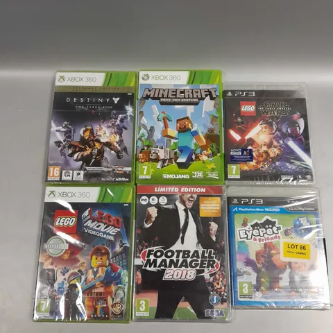 APPROXIMATELY 30 ASSORTED VIDEO GAMES FOR VARIOUS CONSOLES TO INCLUDE LEGO MOVIE VIDEO GAME, FOOTBALL MANAGER 2018, DESTINY THE TAKEN KING ETC 
