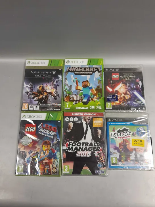 APPROXIMATELY 30 ASSORTED VIDEO GAMES FOR VARIOUS CONSOLES TO INCLUDE LEGO MOVIE VIDEO GAME, FOOTBALL MANAGER 2018, DESTINY THE TAKEN KING ETC 