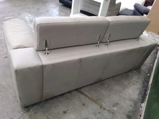 QUALITY DESIGNER 3 SEATER SOFA - LIGHT GREY LEATHER 