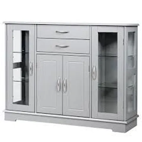 BOXED COSTWAY SIDEBOARD BUFFET SERVER STORAGE 32'' CABINET W/ 2 DRAWERS 3 CABINETS CUPBOARD - GREY (1 BOX)