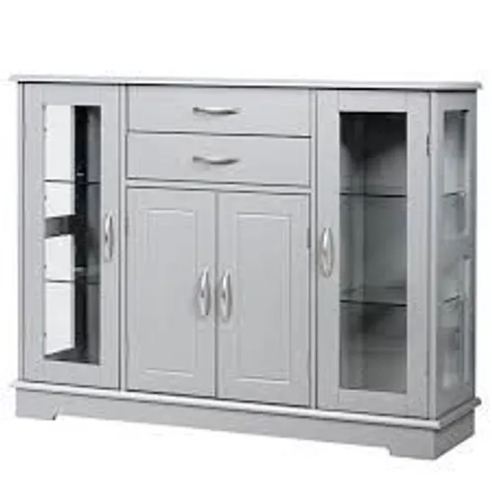 BOXED COSTWAY SIDEBOARD BUFFET SERVER STORAGE 32'' CABINET W/ 2 DRAWERS 3 CABINETS CUPBOARD - GREY (1 BOX)