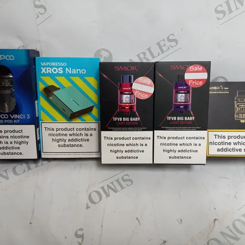 BOX OF 40 ASSORTED E-CIGARATTES TO INCLUDE SMOKEX , ASPIRE, AND VAPOO MINI'S ETC.