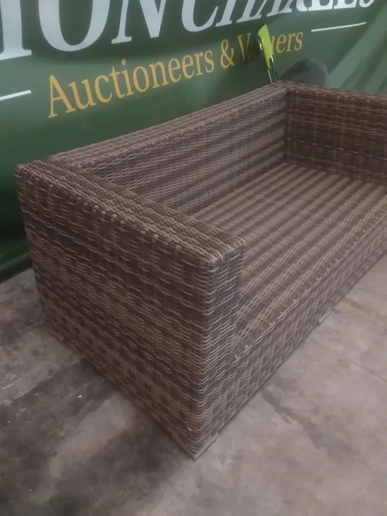 RATTAN EFFECT 2 SEATER GARDEN SOFA BROWN