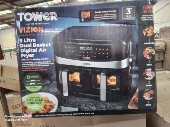 BOXED TOWER 9 LITRE DUAL BASKET DIGITAL AIR FRYER