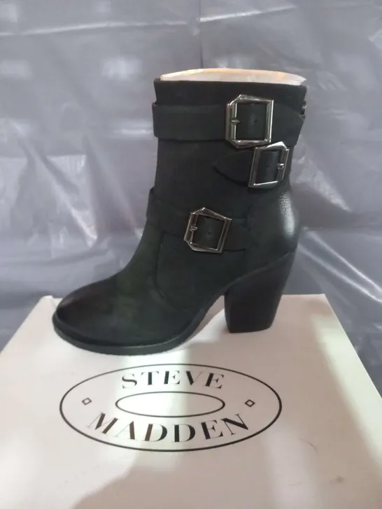 BOXED STEVE MADDEN BLACK ANKLE BOOTS SIZE 3