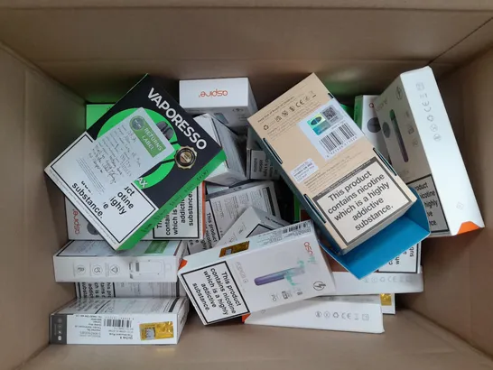 BOX OF APPROXIMATELY 20 ASSORTED E-CIGARATTES TO INCLUDE VAPORESSO, INNOKIN, ASPIRE ETC