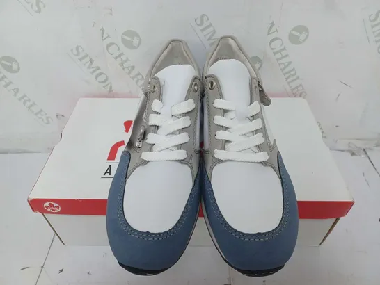 BOXED PAIR OF RIEKER SNEAKERS WITH REMOVABLE INSOLE COMBINATION BLUE - SIZE 39