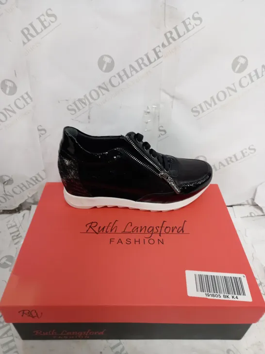 RUTH LANGSFORD BLACK WEDGE TRAINERS - SIZE 4