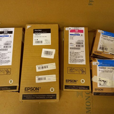BOX OF APPROX 10 EPSON PRINTER INK CARTRIDGES IN ASSORTED COLOURS