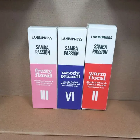 SEVEN ASSORTED BOXED LANIMPRESS SAMBA PASSION FRAGRANCES TO INCLUDE; FRUITY FLORAL, PERFUME GOURMAND AND WARM FLORAL