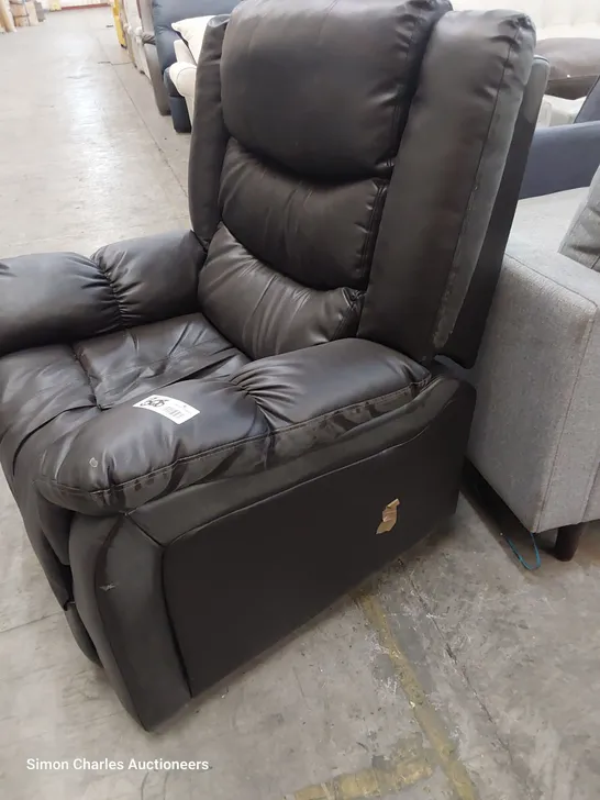 DESIGNER MANUAL RECLINING EASY CHAIR BROWN LEATHER 