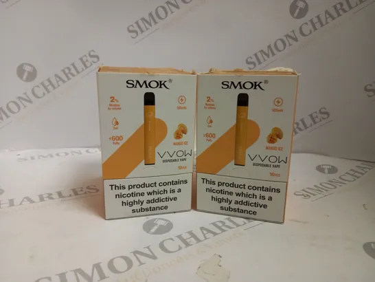 2 BOXED SMOK VVOW DISPOSABLE VAPE 10 PACK MANGO ICE