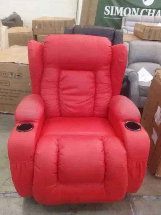 DESIGNER RED FAUX LEATHER MANUALLY RECLINING ARMCHAIR 