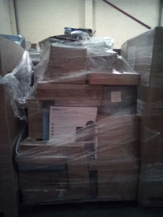 PALLET OF ASSORTED ITEMS INCLUDING MONCOOK DOUBLE AIR FRYER, CHOCOLATE FOUNTAIN, STAND MIXER, ANTI-BACTERIAL TOILET SEAT