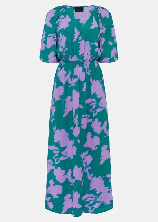 PHASE EIGHT PIPPA MIDI DRESS IN GREEN/PURPLE SIZE 12