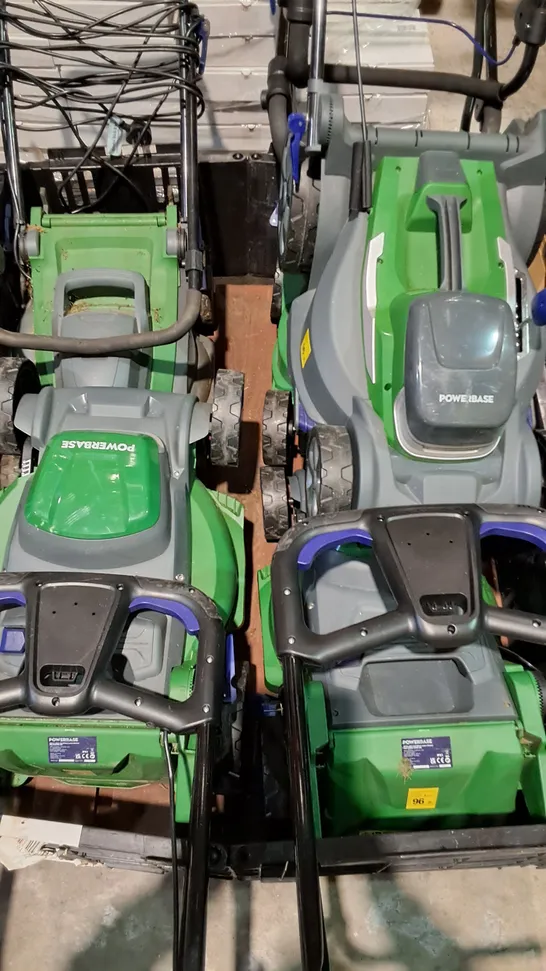 LOT OF 6 ASSORTED UNBOXED POWERBASE LAWNMOWERS INCLUDE BOTH WIRED AND CORDLESS