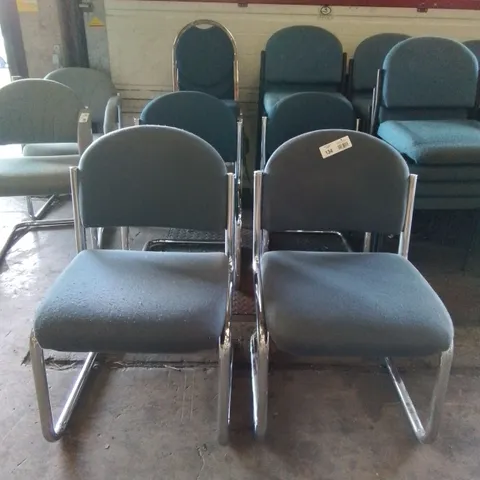 2X BLUE FABRIC CHAIRS WITH CHROME FRAME 