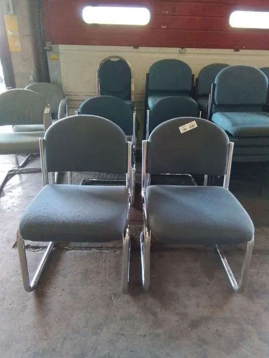 2X BLUE FABRIC CHAIRS WITH CHROME FRAME 