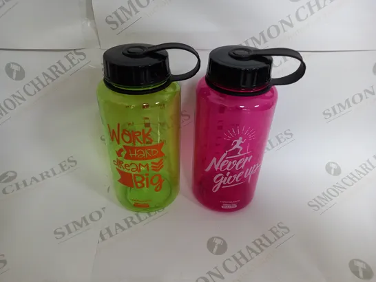 PAIR OF WATER BOTTLES IN PINK AND YELLOW 