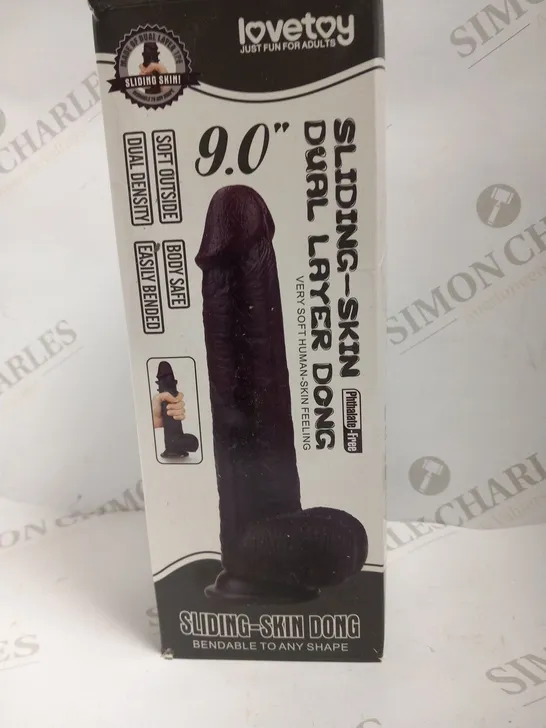 BOXED LOVE TOY SLIDING SKIN DUAL LAYER DONG 9.0"