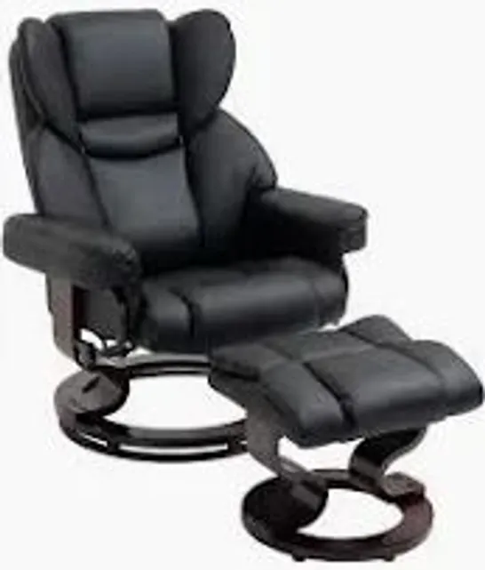 BOXED HOMCOM MANUAL RECLINER AND FOOTREST SET PU LEATHER LEISURE LOUNGE CHAIR ARMCHAIR WITH SWIVEL WOOD BASE, BLACK