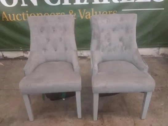 SET OF 2 NEW DUKE GREY VELVET BUTTON BACK DINING CHAIR (GREY LEG)