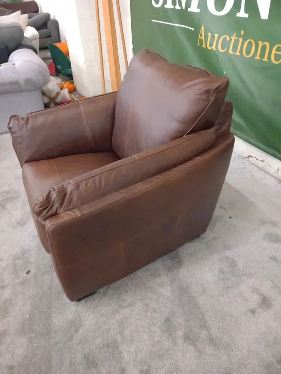 DESIGNER ITALIAN MADE CHIANTI BROWN LEATHER ARMCHAIR