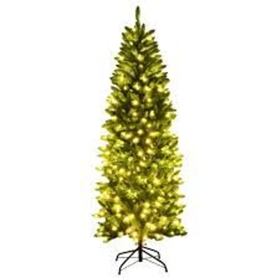 COSTWAY WARM WHITE LED PRE-LIT ARTIFICIAL PENCIL CHRISTMAS TREE 6FT