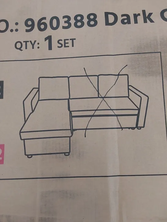 BOXED DAIZHA FABRIC UPHOLSTERED GREY CHAISE SOFA PIECE - INCOMPLETE, CHAISE PIECE ONLY (BOX 1 OF 2 ONLY)