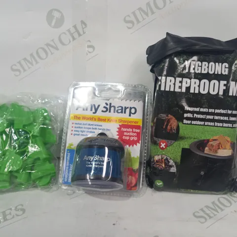 LOT OF APPROXIMATELY 8 ASSORTED HOUSEHOLD ITEMS TO INCLUDE YEGBONG FIREPROOF MAT, ANY SHARP KNIFE SHARPENER, ETC