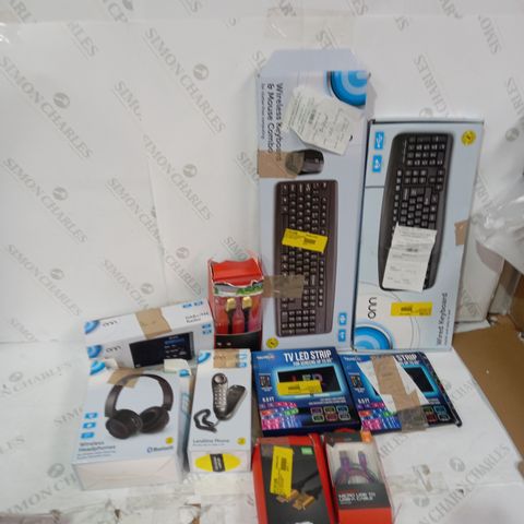 LOT OF ASSORTED ITEMS TO INCLUDE KEYBOARDS, HEADPHONES AND LANDLINE PHONES